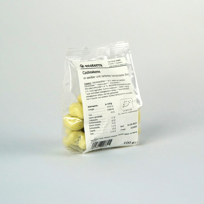 Bio Cashew umhüllt von weißer und Zartbitterschokolade | 100 g