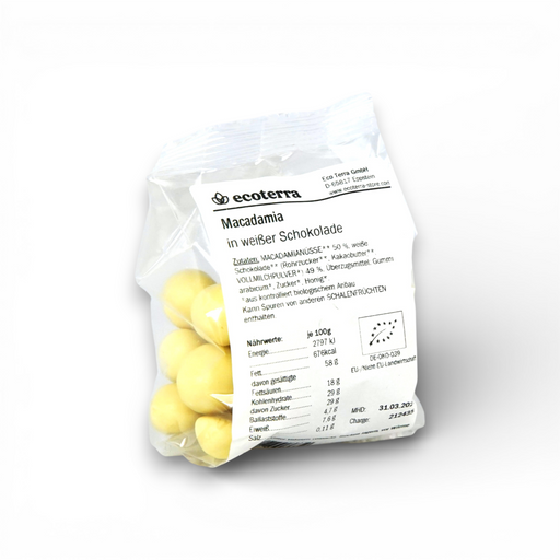 Bio Macadamia in weißer Schokolade | 100 g