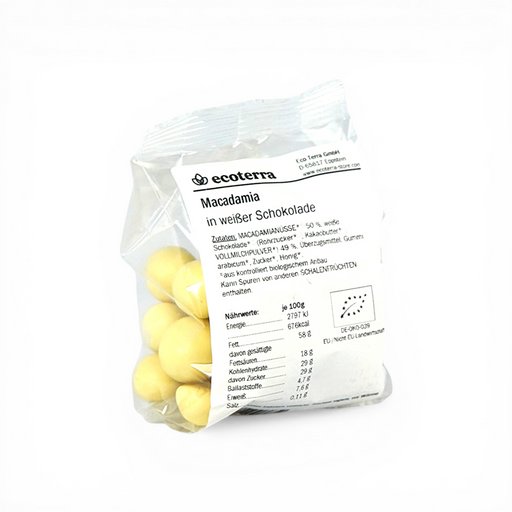 Bio Macadamia in weißer Schokolade | 100 g