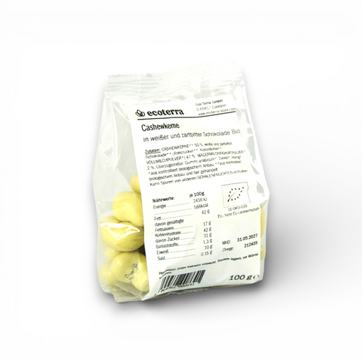 Bio Cashew umhüllt von weißer und Zartbitterschokolade | 100 g
