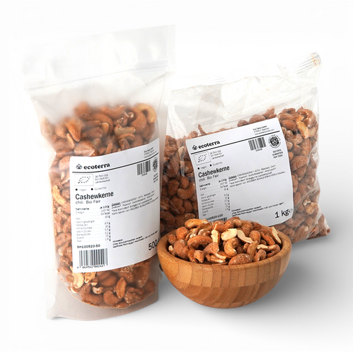 Bio Cashewkerne geröstet, mit Chili, fair gehandelt